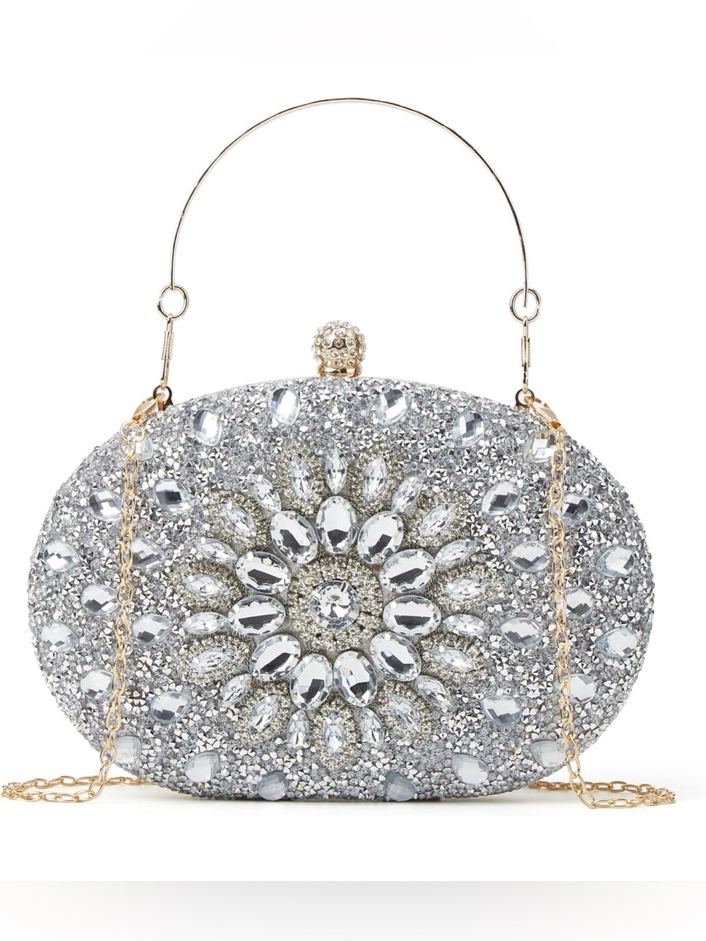 Silver Crystal Embellished Evening Clutch - Elegant Sparkle